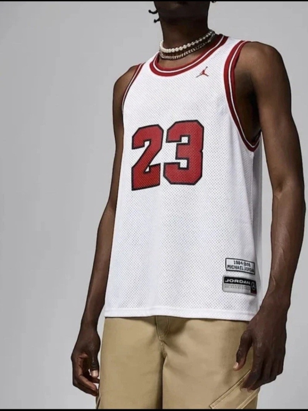 Jordan Men’s White & Red 23 Mesh Basketball Jersey